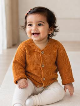 Mi Arcus - Orange Cotton Self Design Full Sleeves Cardigan