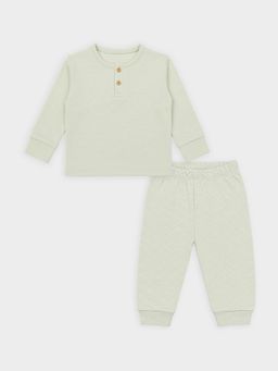 Mi Arcus - Green Knit Full-Sleeve Solid Winter Top With Striped Joggers