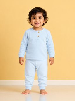 Mi Arcus - Blue Knit Full-Sleeve Solid Winter Top With Striped Joggers