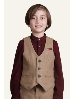 One Friday - Kids Boys Beige Solid Waistcoat