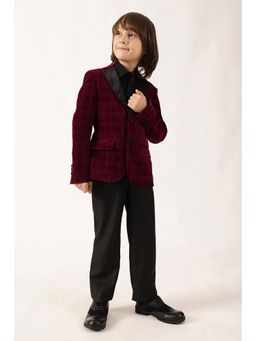 One Friday - Boys Red Checked Woven Blazer With Trouser