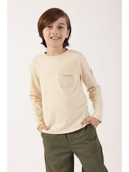 One Friday - Boys Beige Solid Round Neck Cotton T-Shirt