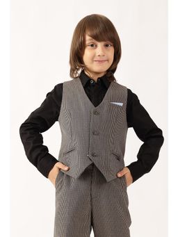 One Friday - Boys Grey Textured Sleeveless V-Neck Waistcoat