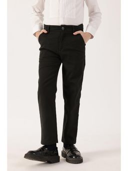 One Friday - Boy's Black Solid Regular Fit Trousers