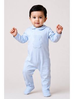 One Friday - Baby Boys Blue Cotton Romper With Embroidery