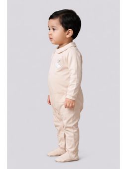 One Friday - Baby Boys Beige Cotton Romper With Embroidery
