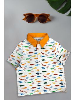 One Friday - Baby Boys White Printed Cotton Polo T-Shirt