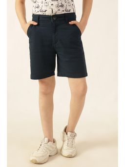 One Friday - Boys Navy Blue Cotton Slub Shorts
