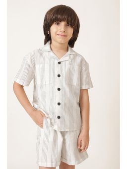 One Friday - Boys Off White Striped Shirt And Shorts