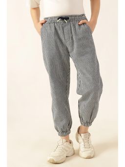One Friday - Boys Navy Blue Striped Relaxed Fit Joggers