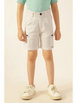 One Friday - Boys White Solid Woven Shorts