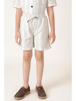 One Friday - Boys Off White Striped Casual Shorts