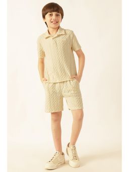 One Friday - Boys Beige Textured Terry Polo T-Shirt