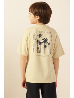 One Friday - Boys Beige Cotton Printed T-Shirt