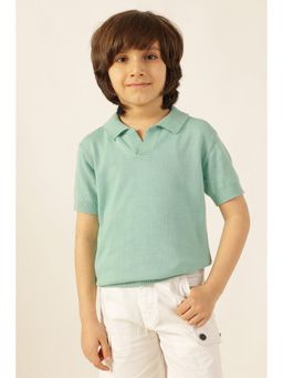 One Friday - Boys Green Solid Cotton Polo T-Shirt