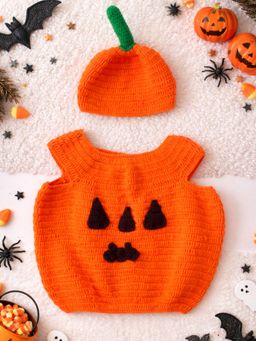 Woonie - Orange Pumpkin Infant Photography Prop Top With Cap