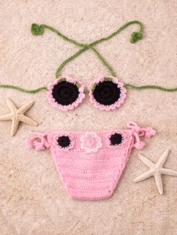 Woonie - Pink Sunflower Detailed Bikini Top And Bottom Photography Prop