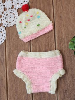 Woonie - Pink Ice-Cream Design Infant Photography Prop Panty With Cap