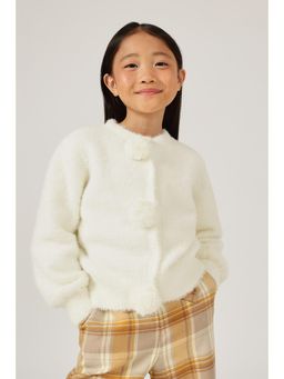One Friday - Girls White Fuzzy Knit Cardigan