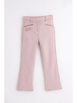 One Friday - Girls Pink Textured Polyester Woven Trouser