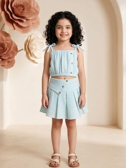 AJ Dezines - Light Blue Textured Cotton Top With Skirt