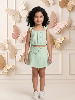 AJ Dezines - Green Textured Cotton Top With Skirt