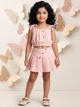 AJ Dezines - Peach Textured Cotton Top With Skirt