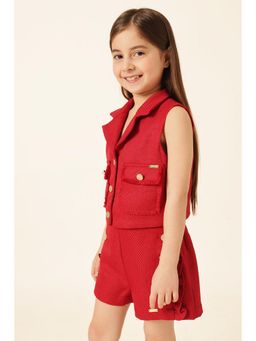 One Friday - Girls Red Boucle Textured Jacket