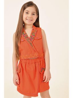 One Friday - Girls Orange Cotton Twill Sleeveless Waistcoat