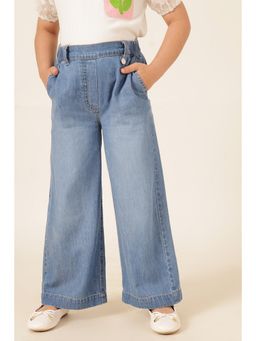 One Friday - Girls Light Blue Wide Leg Denim Jeans