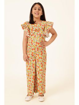 One Friday - Girls Multi-Color Floral Cotton Twill Jumpsuit