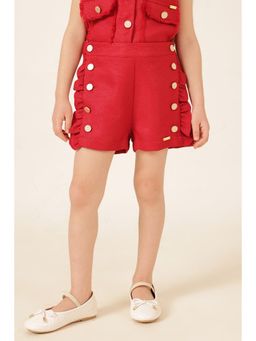One Friday - Girls Red Boucle Solid Shorts