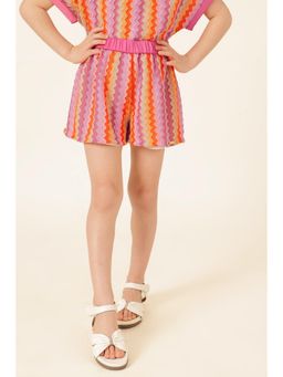 One Friday - Girls Multi-Color Zigzag Textured Shorts