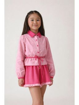 One Friday - Girls Pink Schiffler Embroidered Shirt