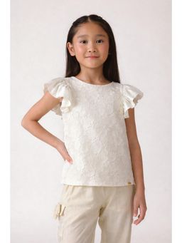 One Friday - Girls White Lace Woven Ruffle Sleeve Top