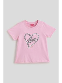 One Friday - Girls Pink Embellished T-Shirt