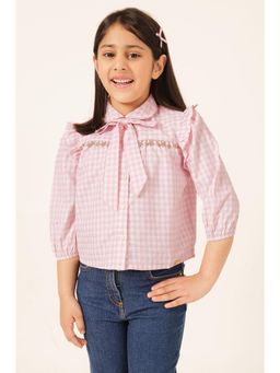 One Friday - Girls Pink Checked Collar Top