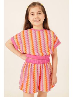 One Friday - Girls Multi Abstract Jacquard Half Sleeve Top