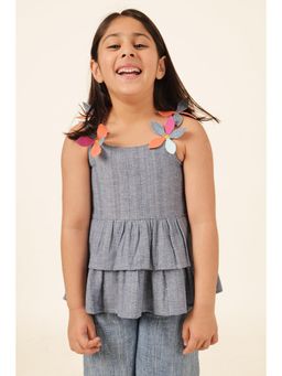 One Friday - Girls Grey Textured Jacquard Sleeveless Top