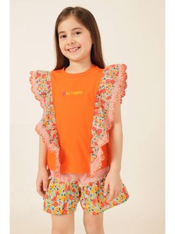 One Friday - Girls Orange Cotton Jersey Lycra Knit Top