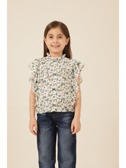 One Friday - Girls Floral Ruffle Sleeve Top