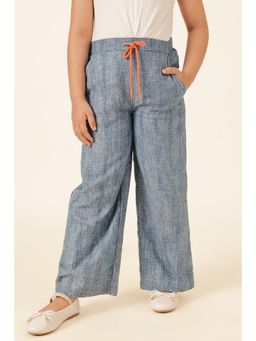 One Friday - Girls Blue Jacquard Woven Trousers