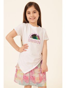 One Friday - Girls White Embellished Cotton T-Shirt