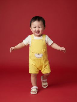 Nautinati - Baby Boys Yellow Cotton Half Sleeve Dungaree With T-Shirt