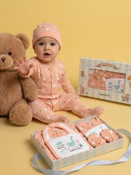 Nautinati - Peach Pure Cotton All-Over And Placement Print Gift Set (0-6 Months)