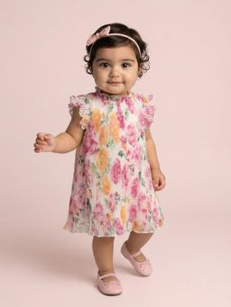 Nautinati - Girls All-Over Multicolour Floral Print A-Line Pleated Dress (3-6 Months)