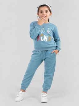 PLUM TREE - Girls Teal Soft Cotton Full Sleeve T-Shirt And Joggers