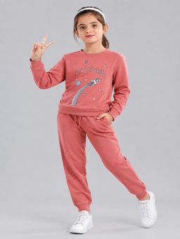 PLUM TREE - Girls Pink Soft Cotton Full Sleeve T-Shirt And Joggers