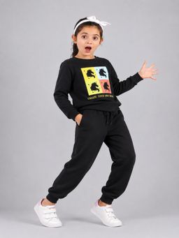 PLUM TREE - Girls Black Soft Cotton Full Sleeve T-Shirt And Joggers