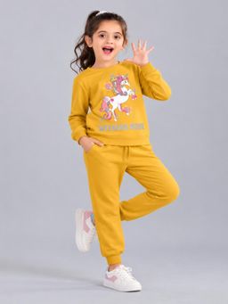 PLUM TREE - Girls Yellow Soft Cotton Full Sleeve T-Shirt And Joggers